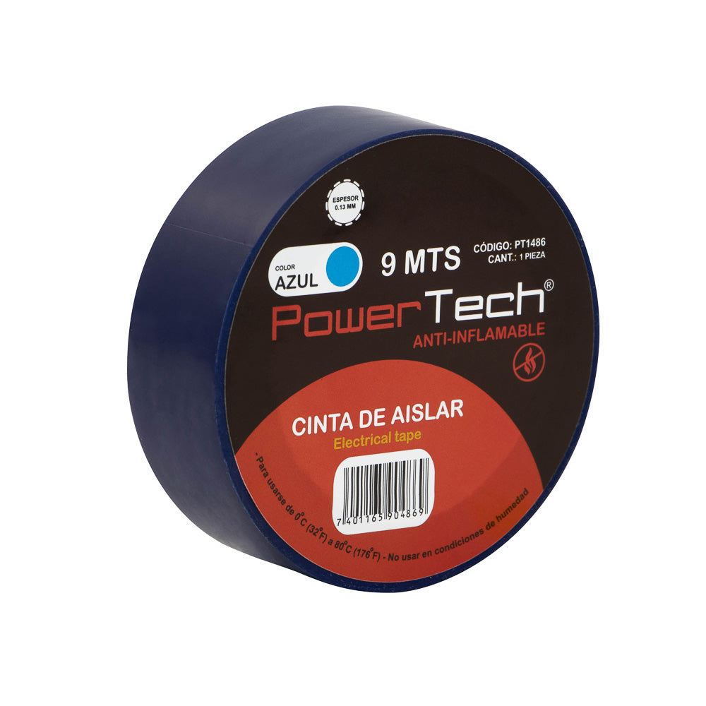 CINTA DE AISLAR 9 MTS AZUL POWER TECH