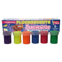 Cargar imagen en el visor de la galería, TÉMPERA FLUORESCENTE 6 COLORES PARCHESITOS
